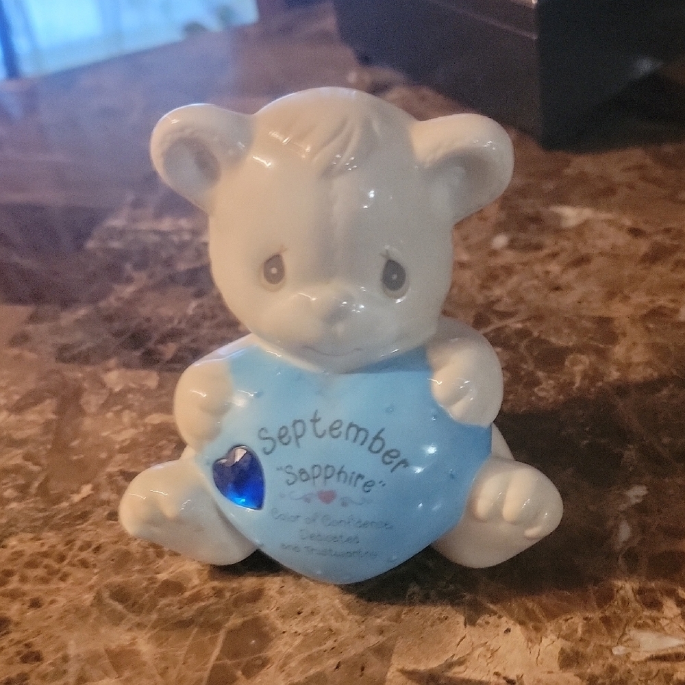 🏷VINTAGE Precious Moments September Sapphire Birthstone BearBank 1997 Coin Bank